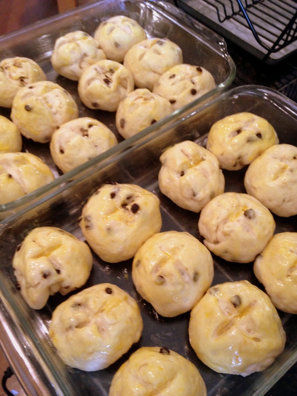 After the second rise, brushed with egg wash and ready for the oven.