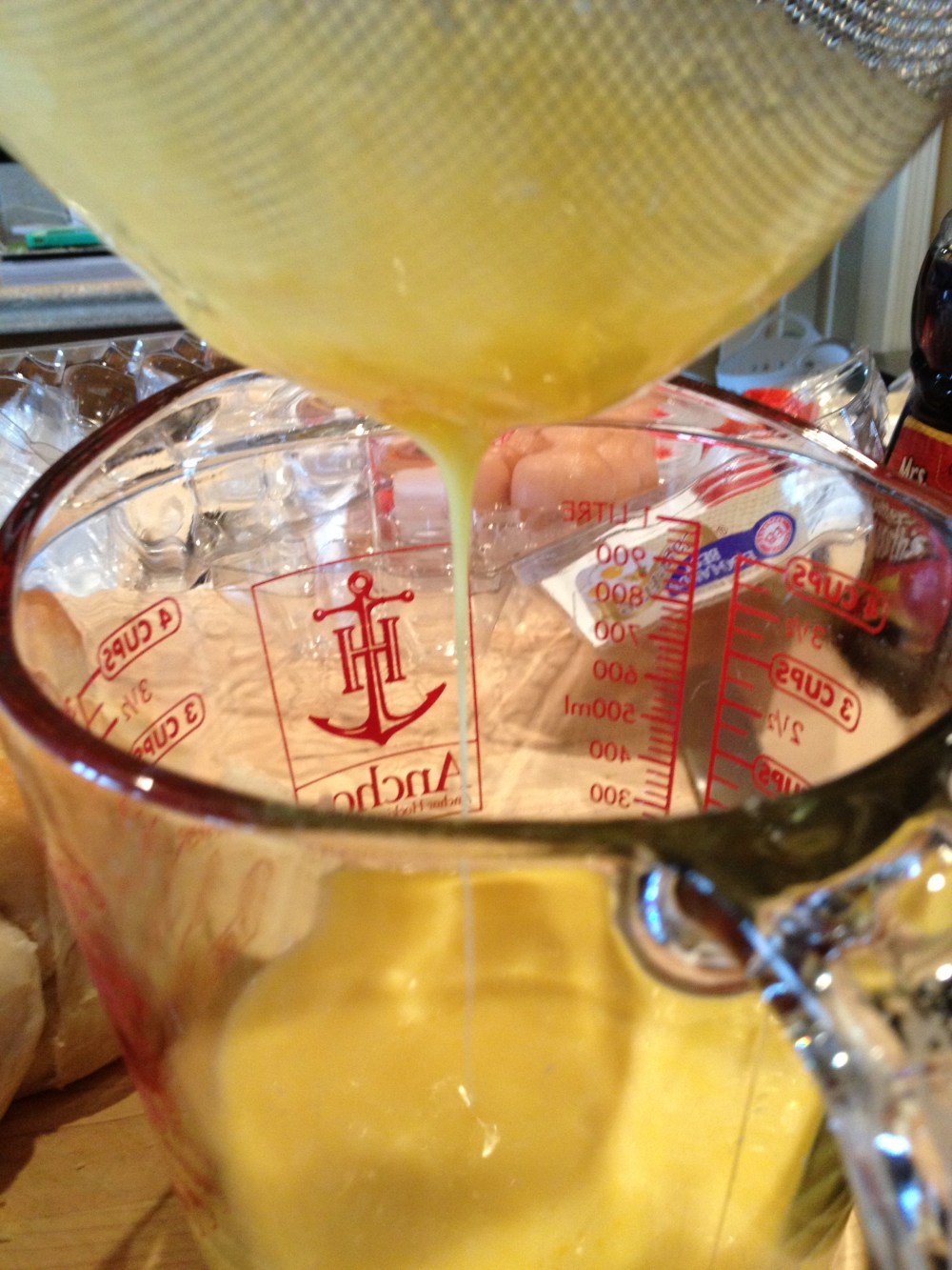 Straining chalazae, not rooster sperm.