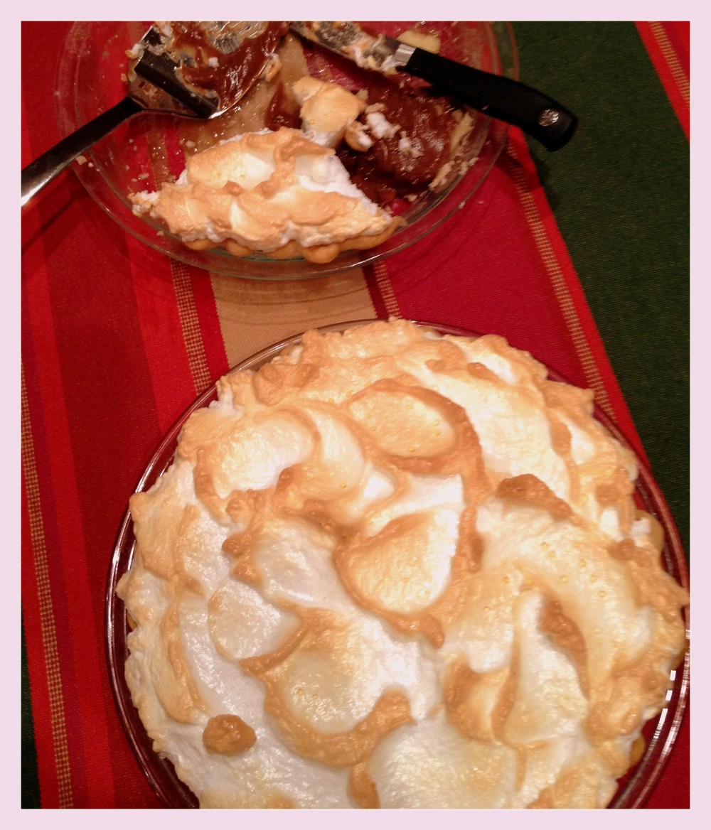 There's no easy way for a layman to photograph a slice of chocolate meringue pie. I tried with two different pieces, and was forced to eat them both in defeat.