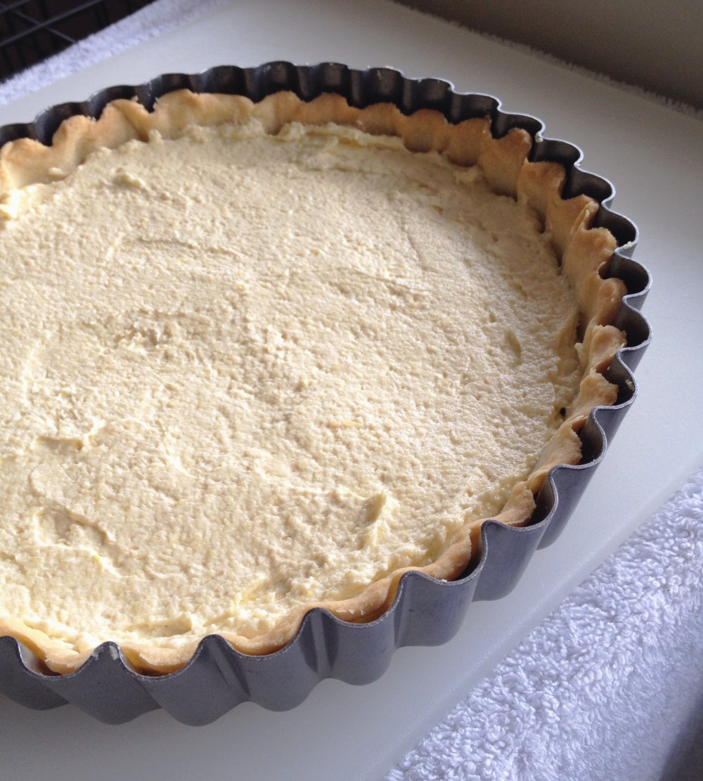 Ready for the oven. Sliced almonds will be sprinkled over the top in the last 5 minutes of baking.